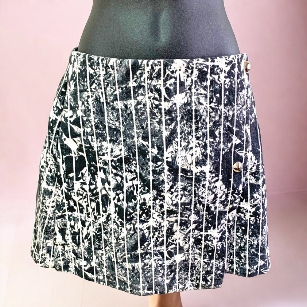 & Other Stories Black with White Printโ Stripe Faux Wrap Skirt